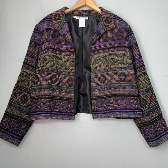 Nancy Bolen Jacket Size 14 Tapestry Cropped Brocade Western Boho Artsy Cowgirl - Picture 1 of 10
